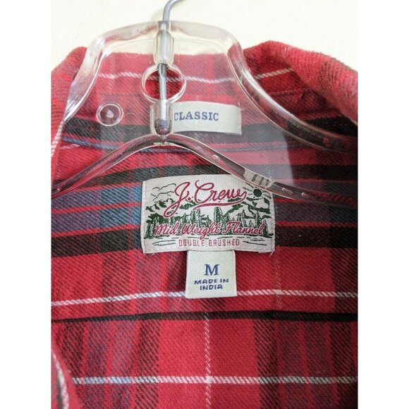 J Crew Brushed Flannel Shirt Mens Size Med Midweight Red Buffalo Plaid Classic - Picture 3 of 4
